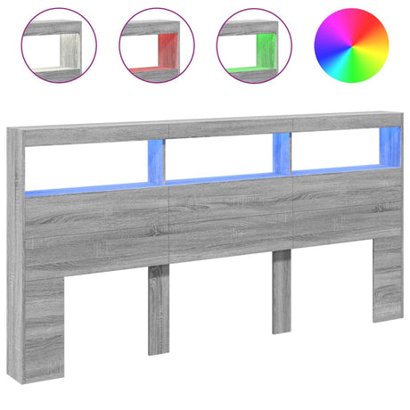 Vidaxl hoofdbordkast met led-verlichting 200x17x102 cm grijs sonoma