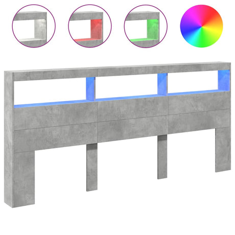 Vidaxl hoofdbordkast met led-verlichting 220x17x102 cm betongrijs