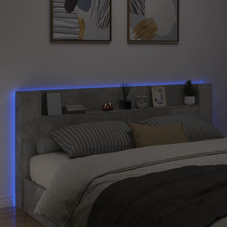 Vidaxl hoofdbordkast met led-verlichting 220x16,5x103,5 cm betongrijs