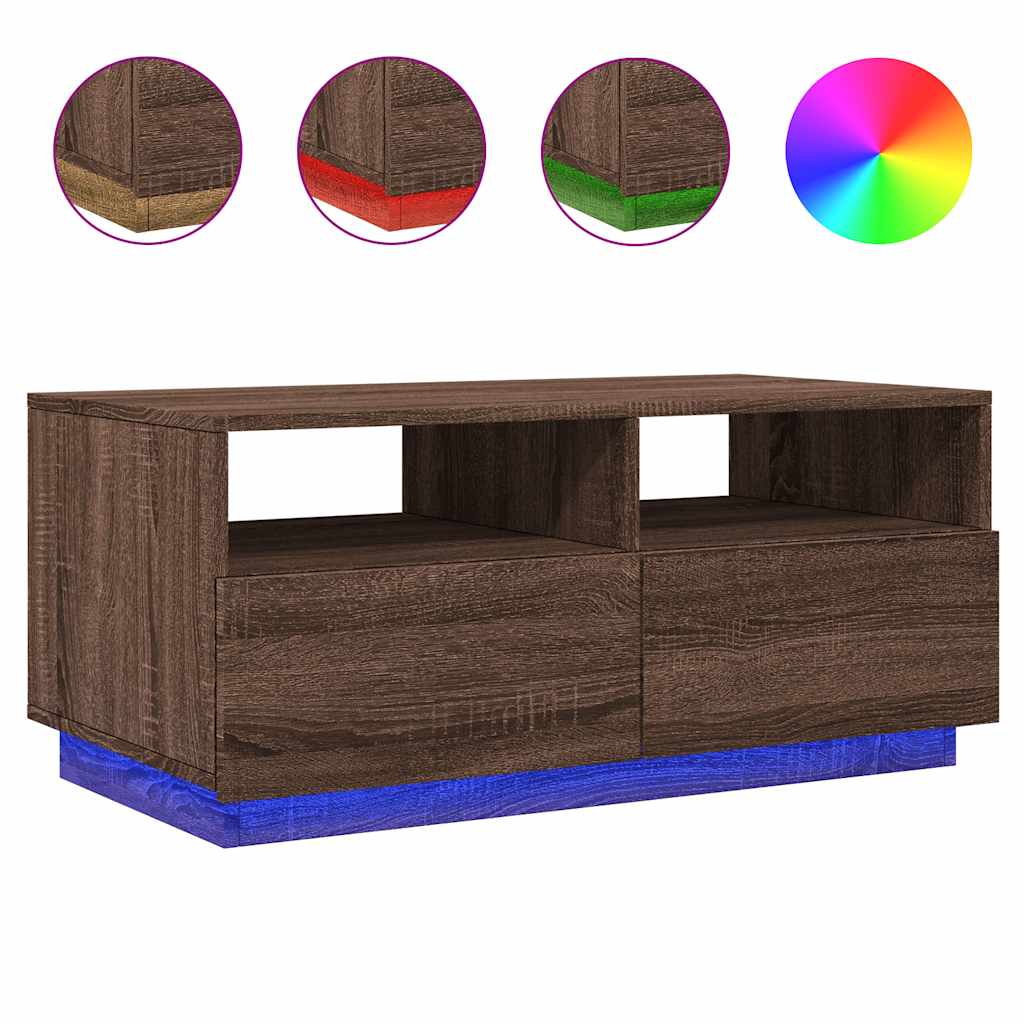 Vidaxl salontafel met led-verlichting 90x49x40 cm bruin eikenkleur