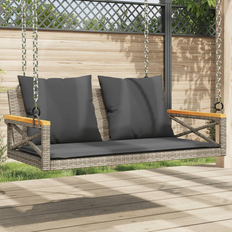 Vidaxl schommelbank met kussens 109x62x40 cm poly rattan grijs