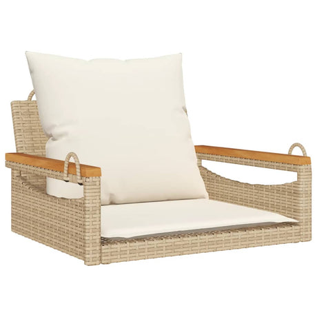 Vidaxl schommelbank met kussens 63x62x40 cm poly rattan beige