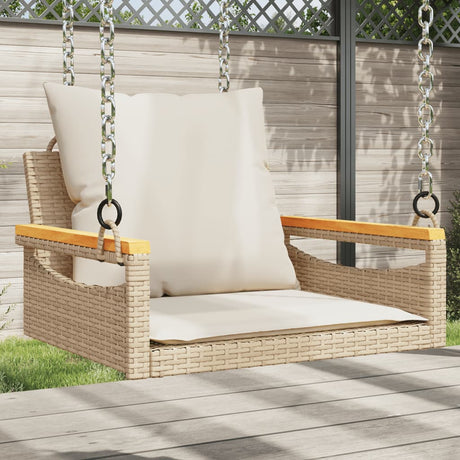 Vidaxl schommelbank met kussens 63x62x40 cm poly rattan beige