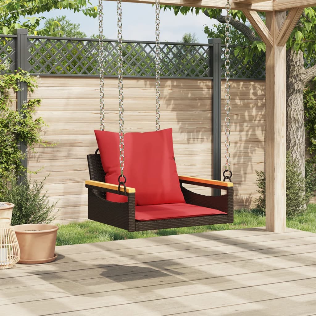 Vidaxl schommelbank met kussens 63x62x40 cm poly rattan bruin