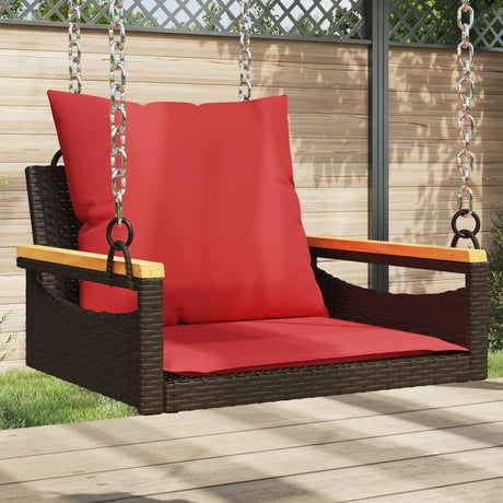 Vidaxl schommelbank met kussens 63x62x40 cm poly rattan bruin