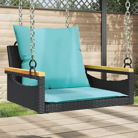 Vidaxl schommelbank met kussens 63x62x40 cm poly rattan zwart
