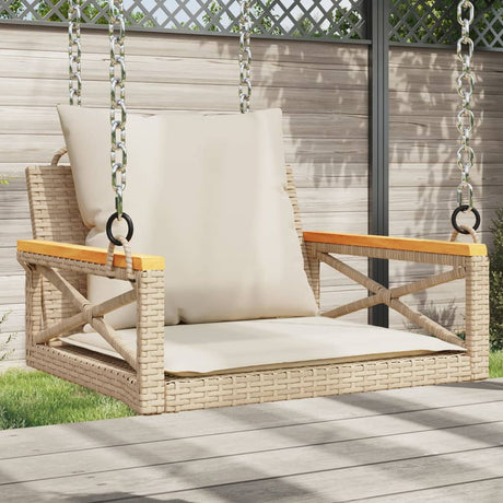 Vidaxl schommelbank met kussens 63x62x40 cm poly rattan beige