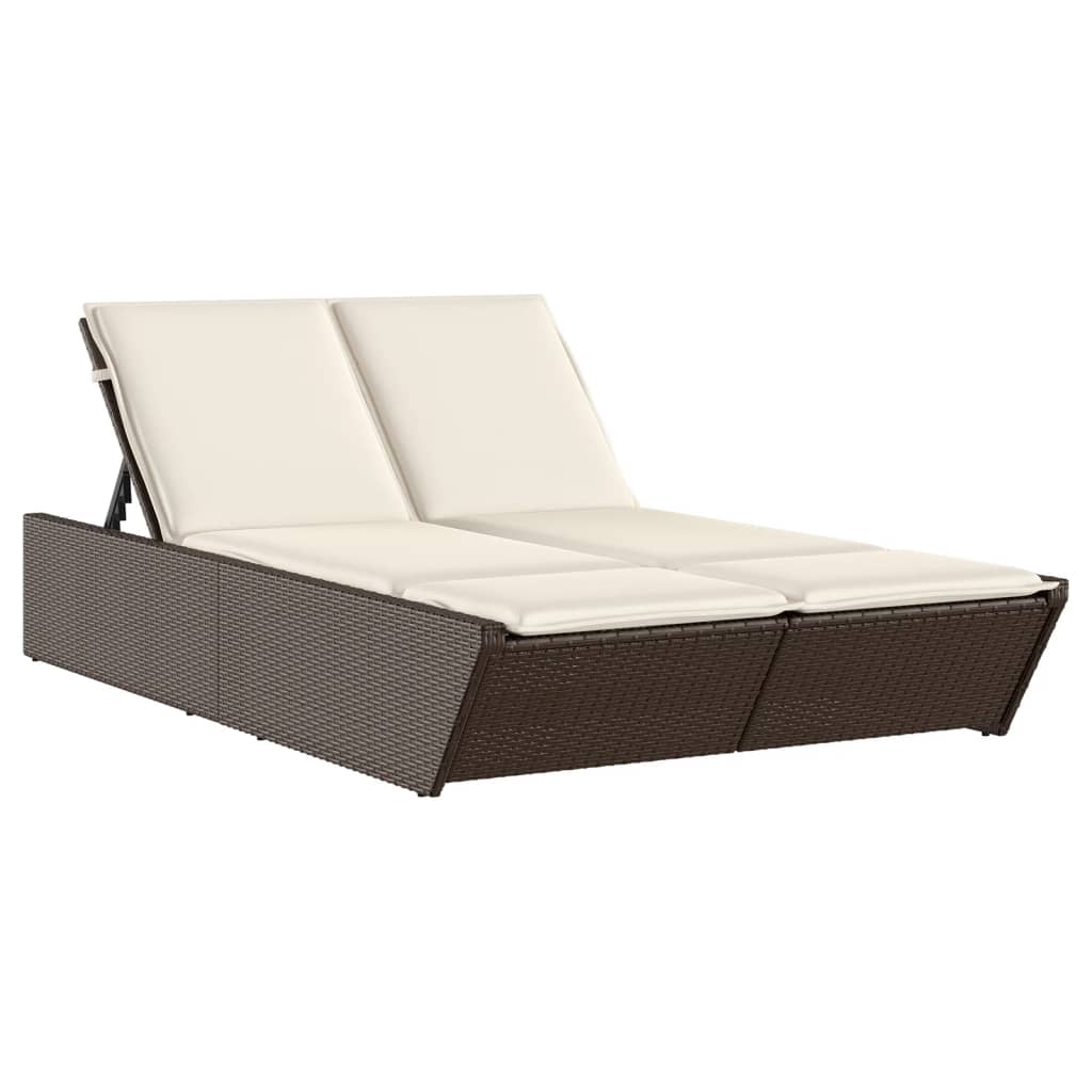 Vidaxl ligbed 2-persoons met kussens poly rattan bruin