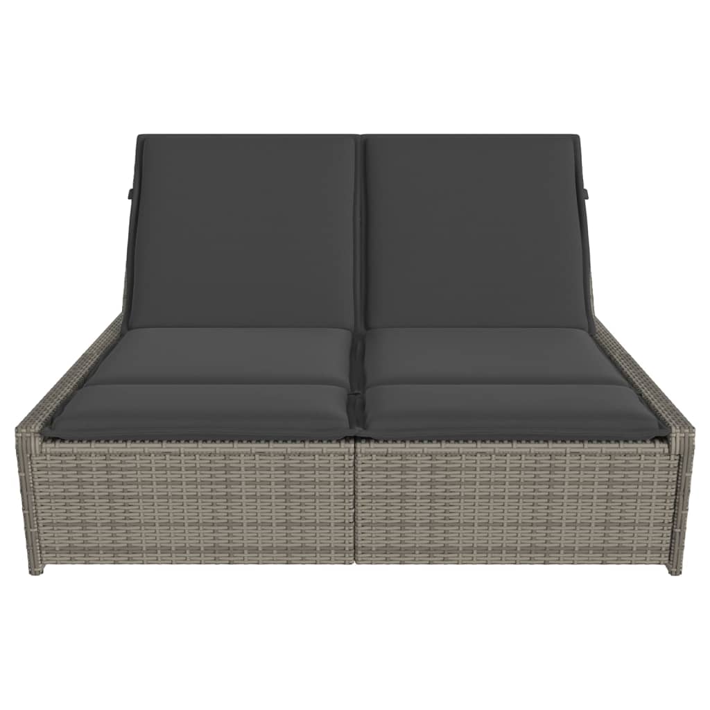 Vidaxl ligbed 2-persoons met kussens poly rattan grijs