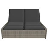 Vidaxl ligbed 2-persoons met kussens poly rattan grijs