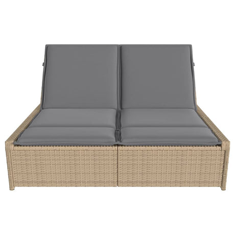 Vidaxl ligbed 2-persoons met kussens poly rattan beige