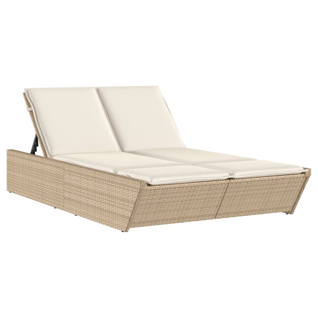 Vidaxl ligbed 2-persoons met kussens poly rattan beige