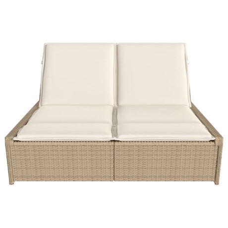 Vidaxl ligbed 2-persoons met kussens poly rattan beige