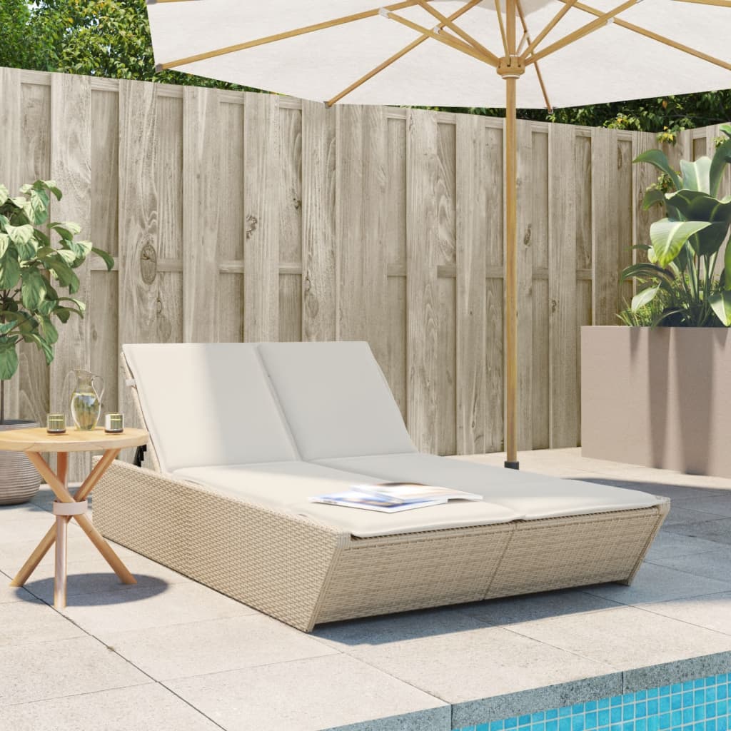 Vidaxl ligbed 2-persoons met kussens poly rattan beige
