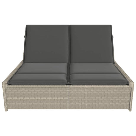 Vidaxl ligbed 2-persoons met kussens poly rattan lichtgrijs