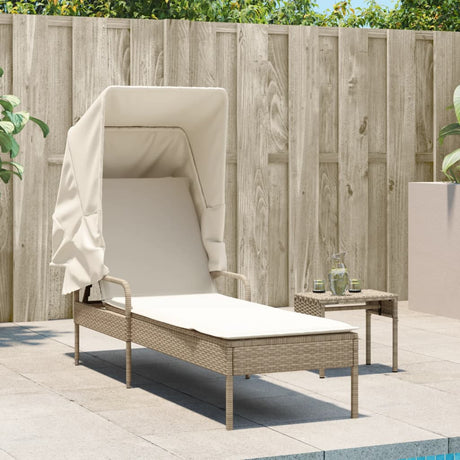 Vidaxl ligbed met luifel poly rattan beige