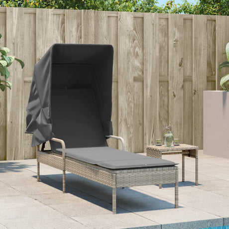 Vidaxl ligbed met luifel poly rattan lichtgrijs