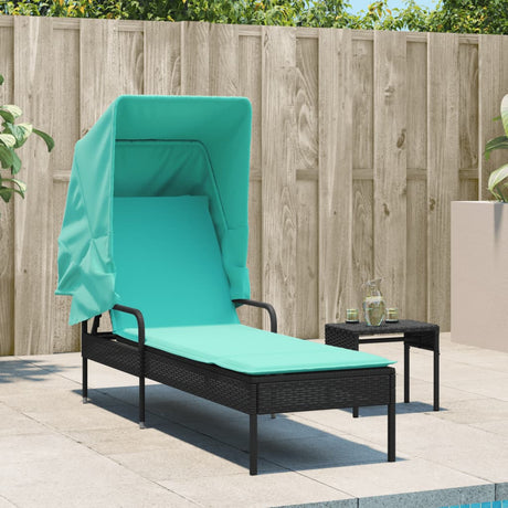 Vidaxl ligstoel met luifel zwart poly rattan