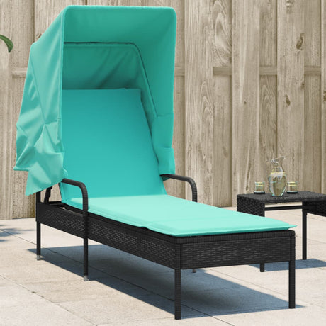 Vidaxl ligstoel met luifel zwart poly rattan