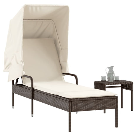 Vidaxl ligbed met luifel en tafel poly rattan bruin