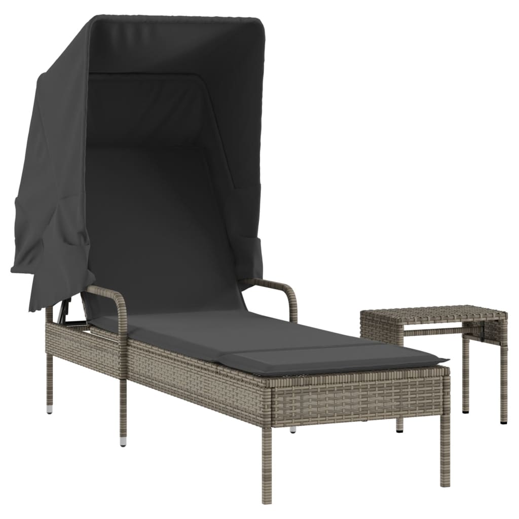 Vidaxl ligbed met luifel en tafel poly rattan grijs