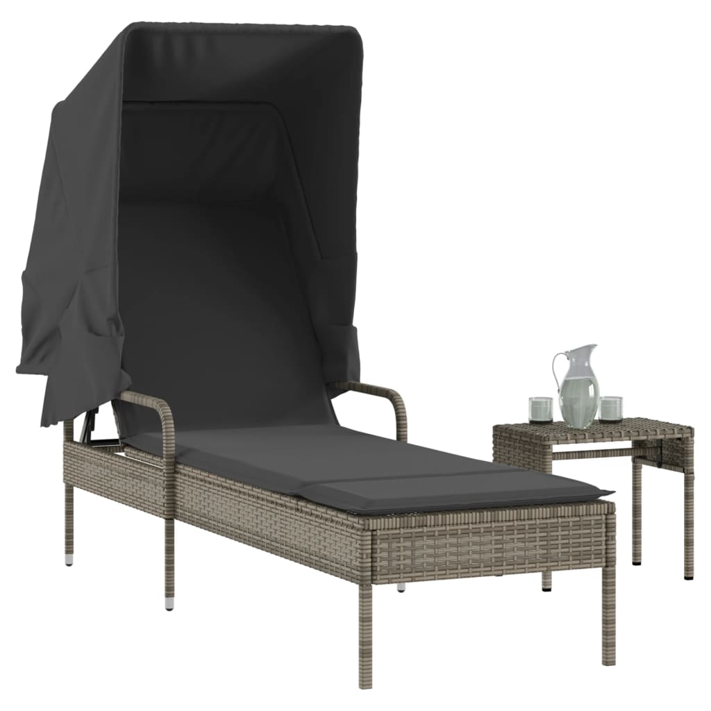 Vidaxl ligbed met luifel en tafel poly rattan grijs
