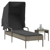 Vidaxl ligbed met luifel en tafel poly rattan grijs
