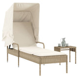 Vidaxl ligbed met luifel en tafel poly rattan beige
