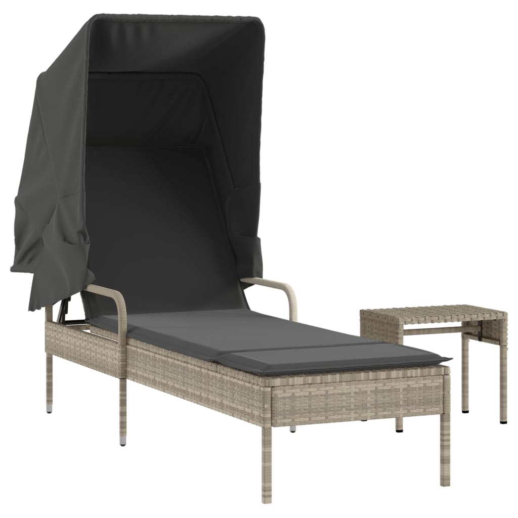 Vidaxl ligbed met luifel en tafel poly rattan lichtgrijs