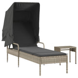 Vidaxl ligbed met luifel en tafel poly rattan lichtgrijs