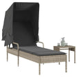 Vidaxl ligbed met luifel en tafel poly rattan lichtgrijs