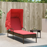 Vidaxl ligstoel met luifel en tafel bruin poly rattan