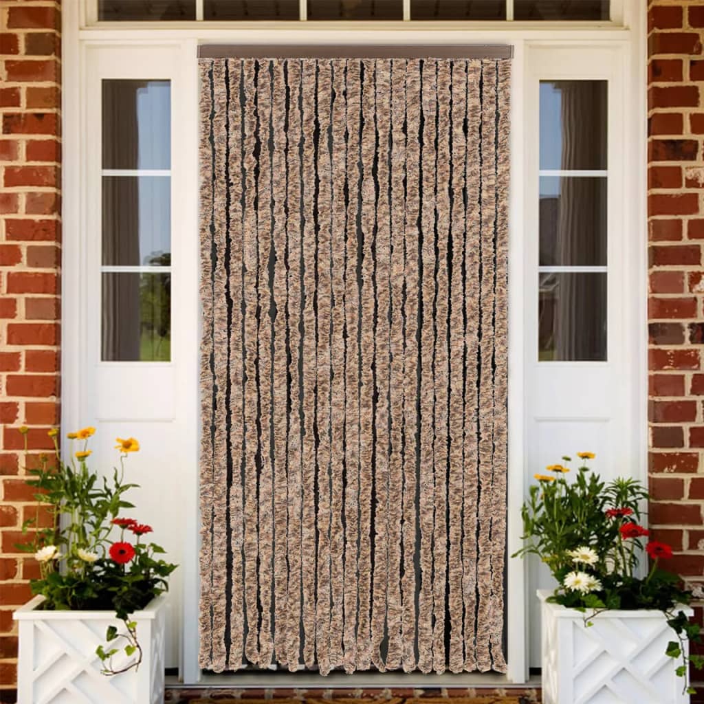 Vidaxl Fly Vorhang 90x200 cm Chenille Beige und dunkelbraun