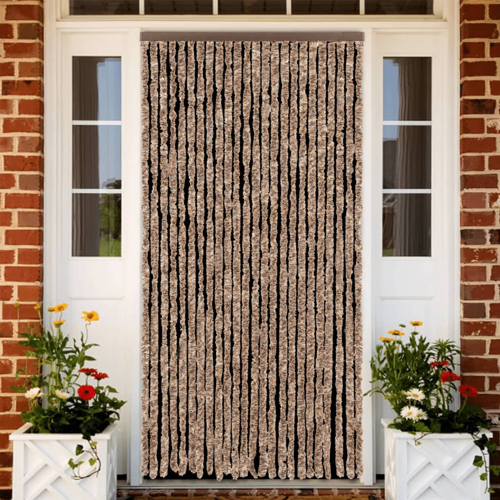 Vidaxl Fly Curtain 100x220 cm Chenille beige e marrone scuro