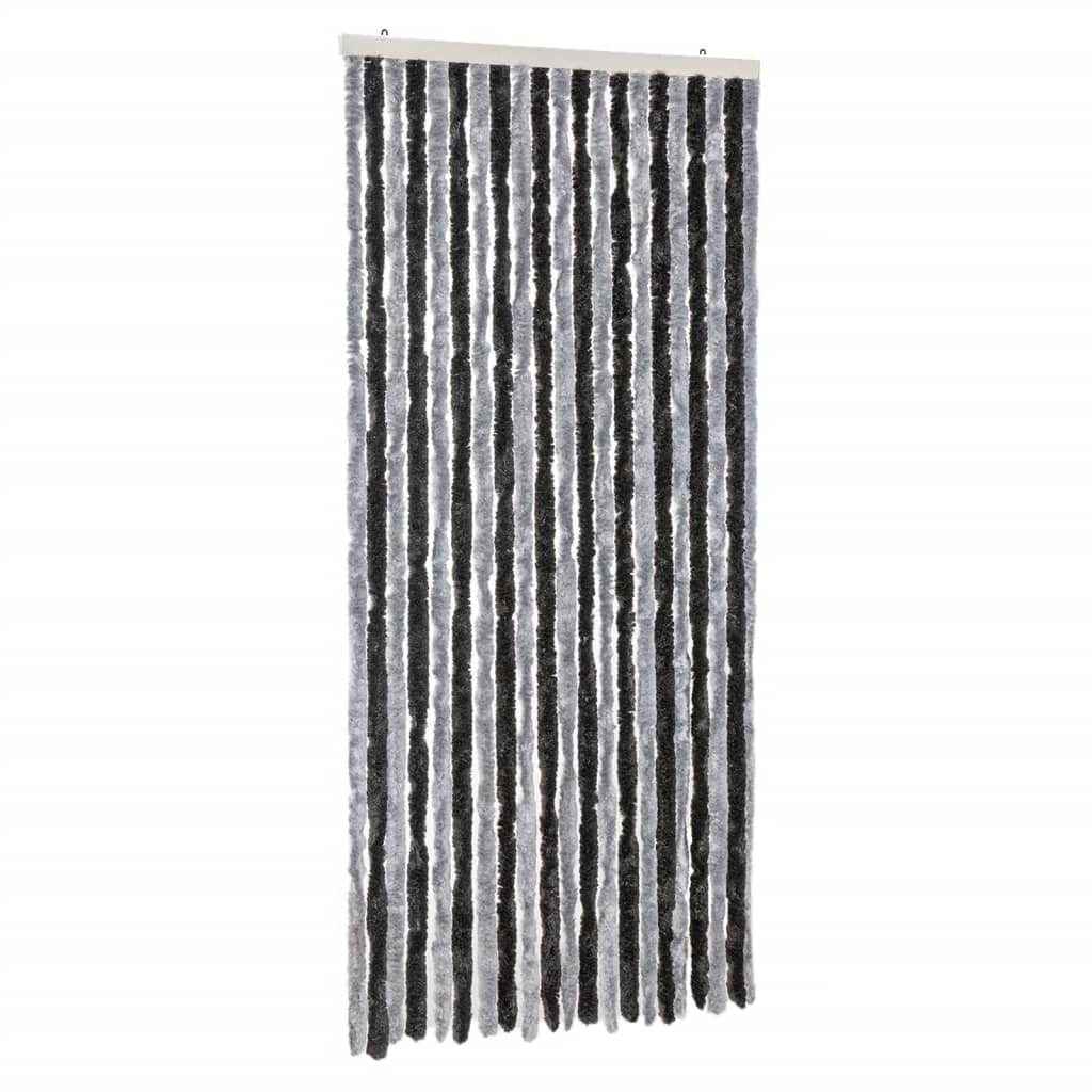 Vidaxl Fly Cundain 90x220 cm Chenille Grey and Black