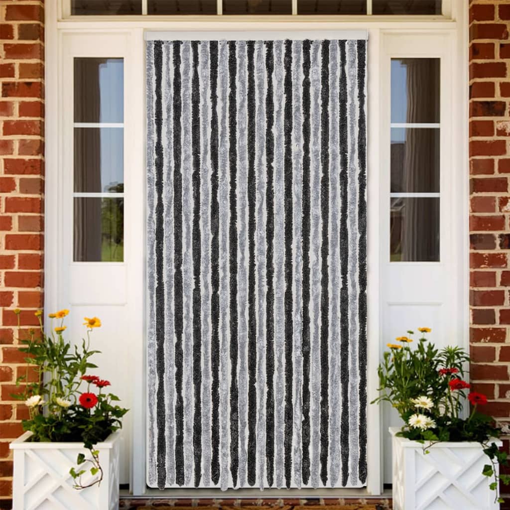 Vidaxl Fly Curtain 100x200 cm Chenille grigio e nero