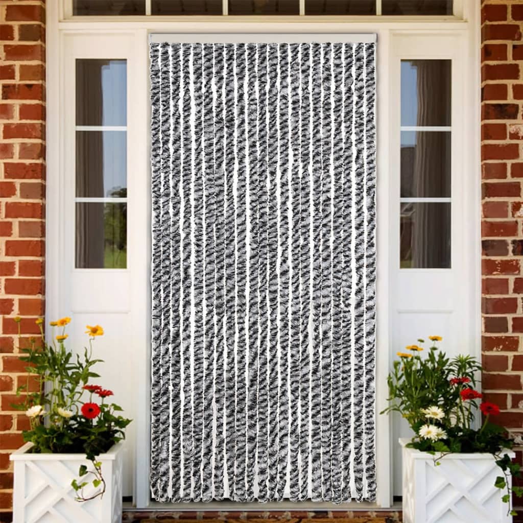 Vidaxl Fly Cundain 90x200 cm Chenille Grey and Black and White