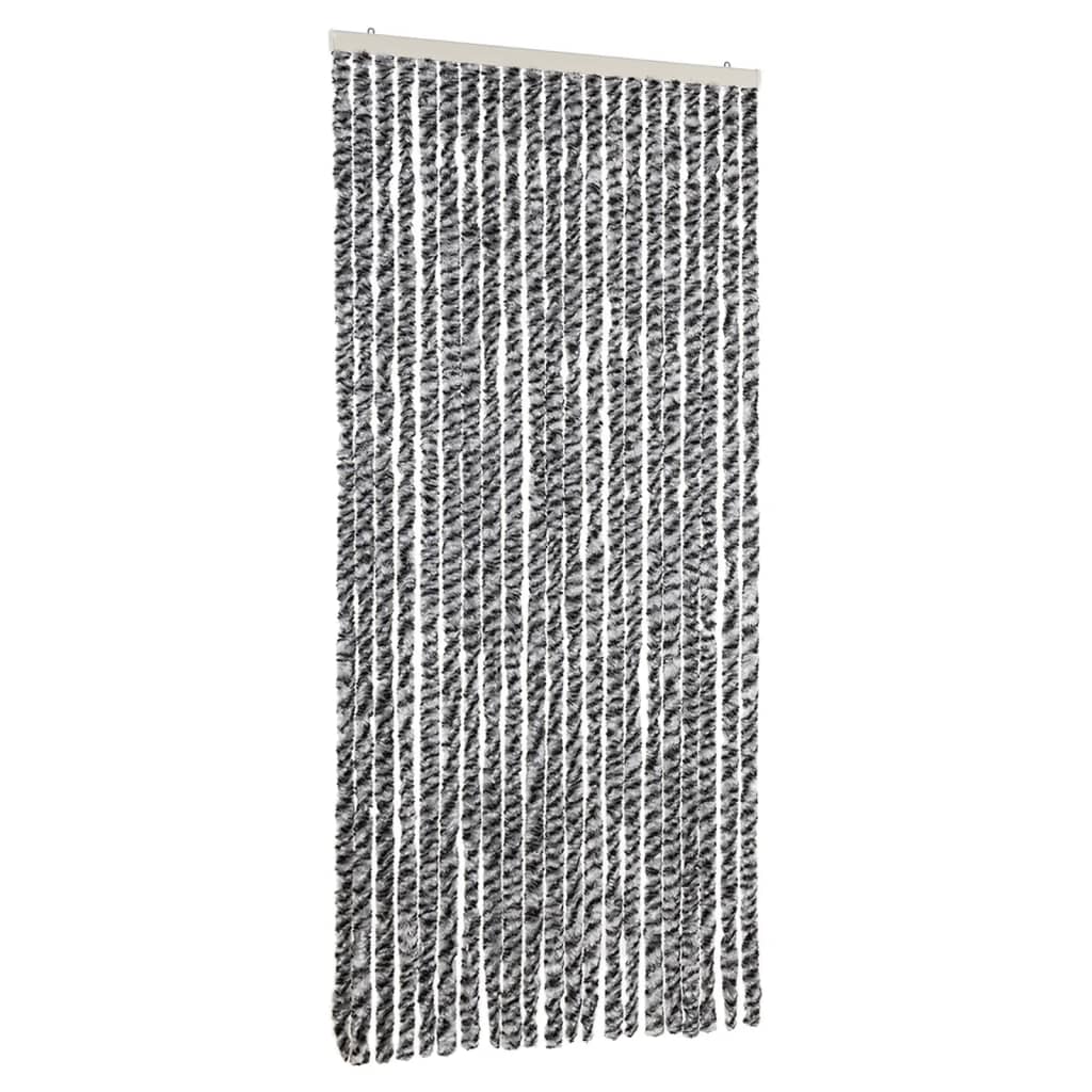 Vidaxl Fly Cundain 90x220 cm Chenille Grey and Black and White