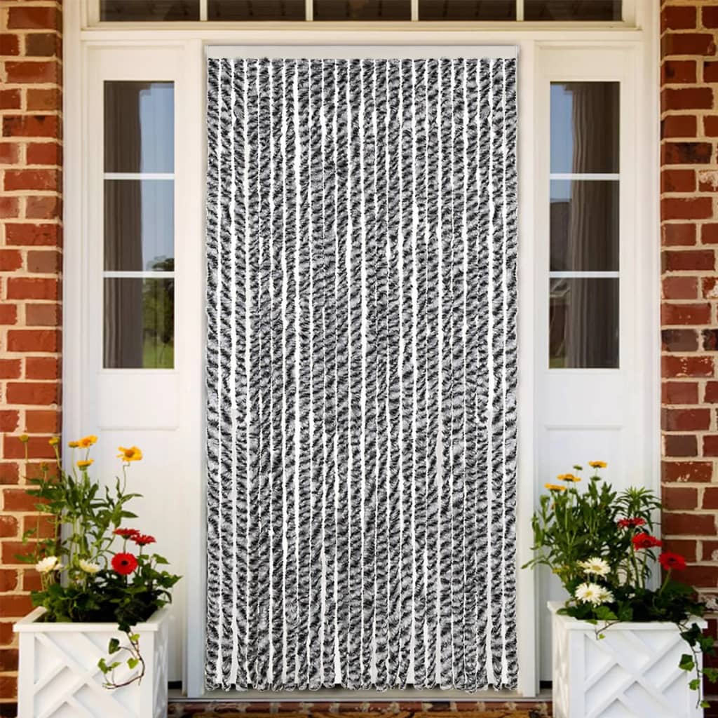 Vidaxl Fly Cundain 100x220 cm Chenille Grey and Black and White