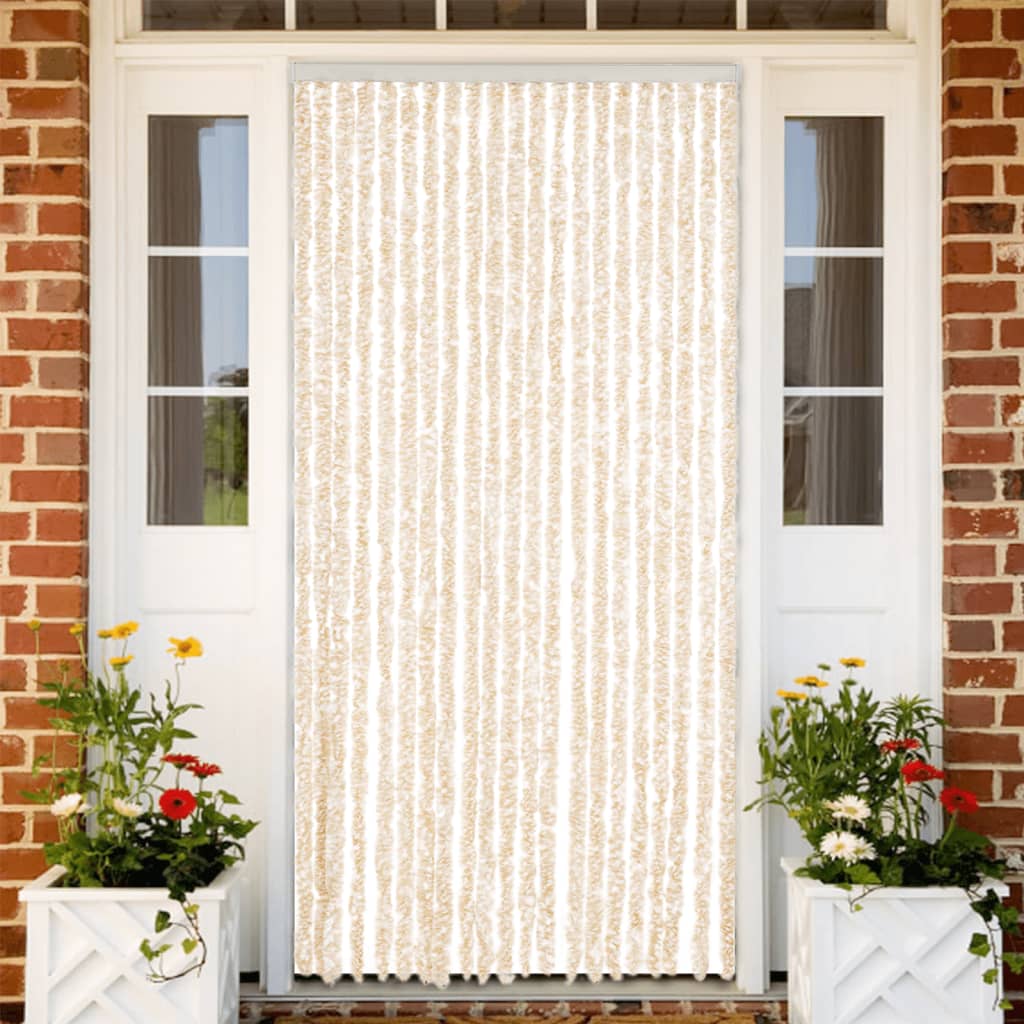 Vidaxl Fly Curtain 90x200 cm CHENILLE BEIGE ET BLANC