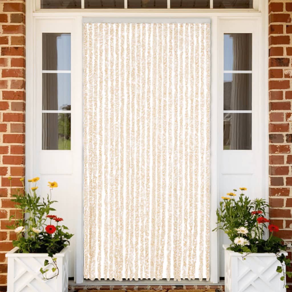 Vidaxl Fly Curtain 100x220 cm Chenille Beige and White