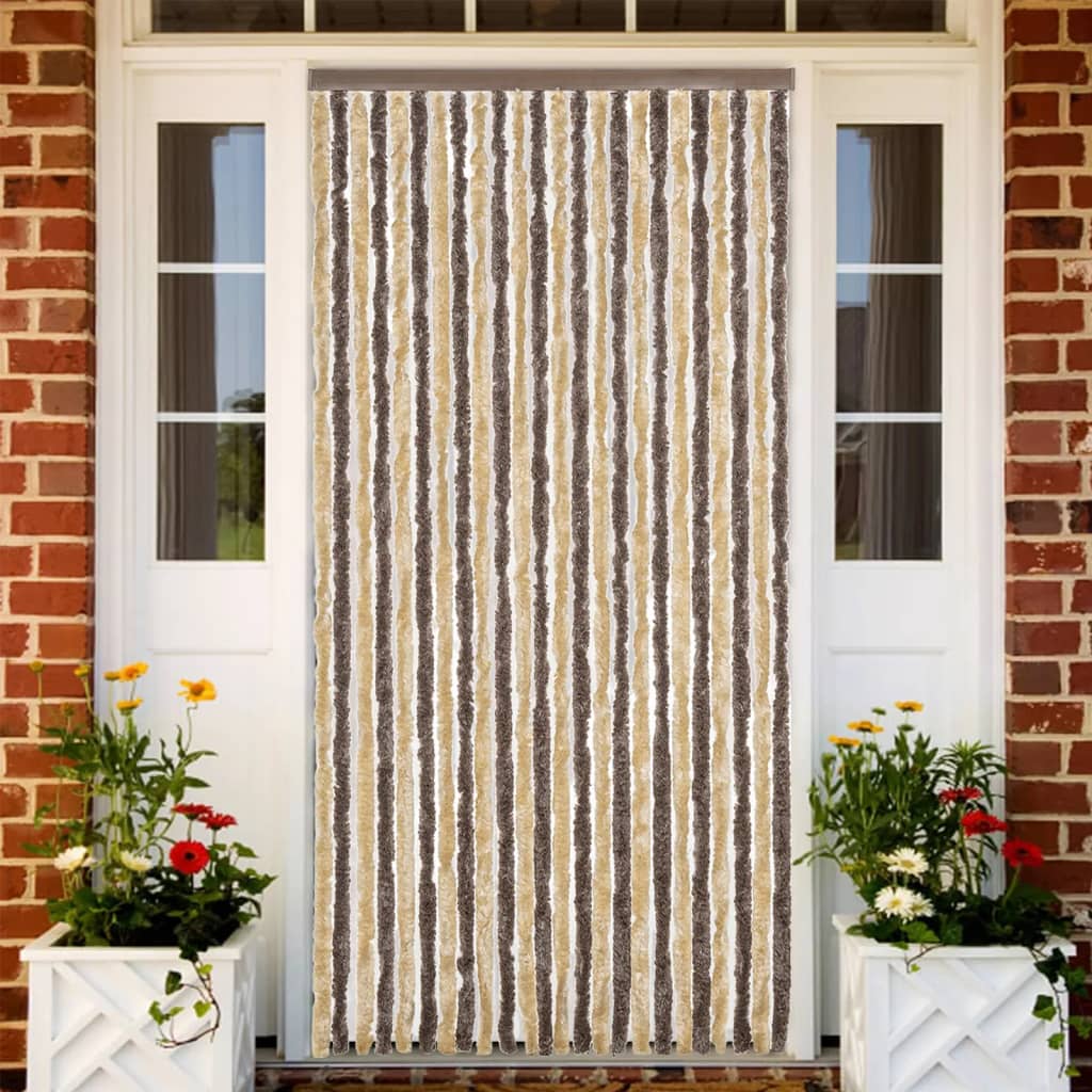 Vidaxl Fly Curtain 100x200 cm Chenille marrone scuro e beige