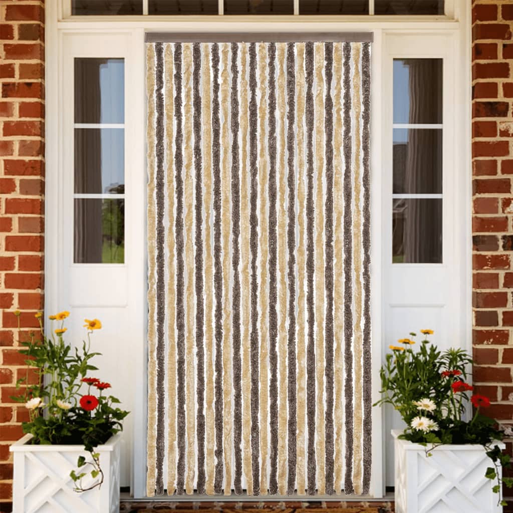 Vidaxl Fly Curtain 100x230 cm Chenille Dark Brown and Beige