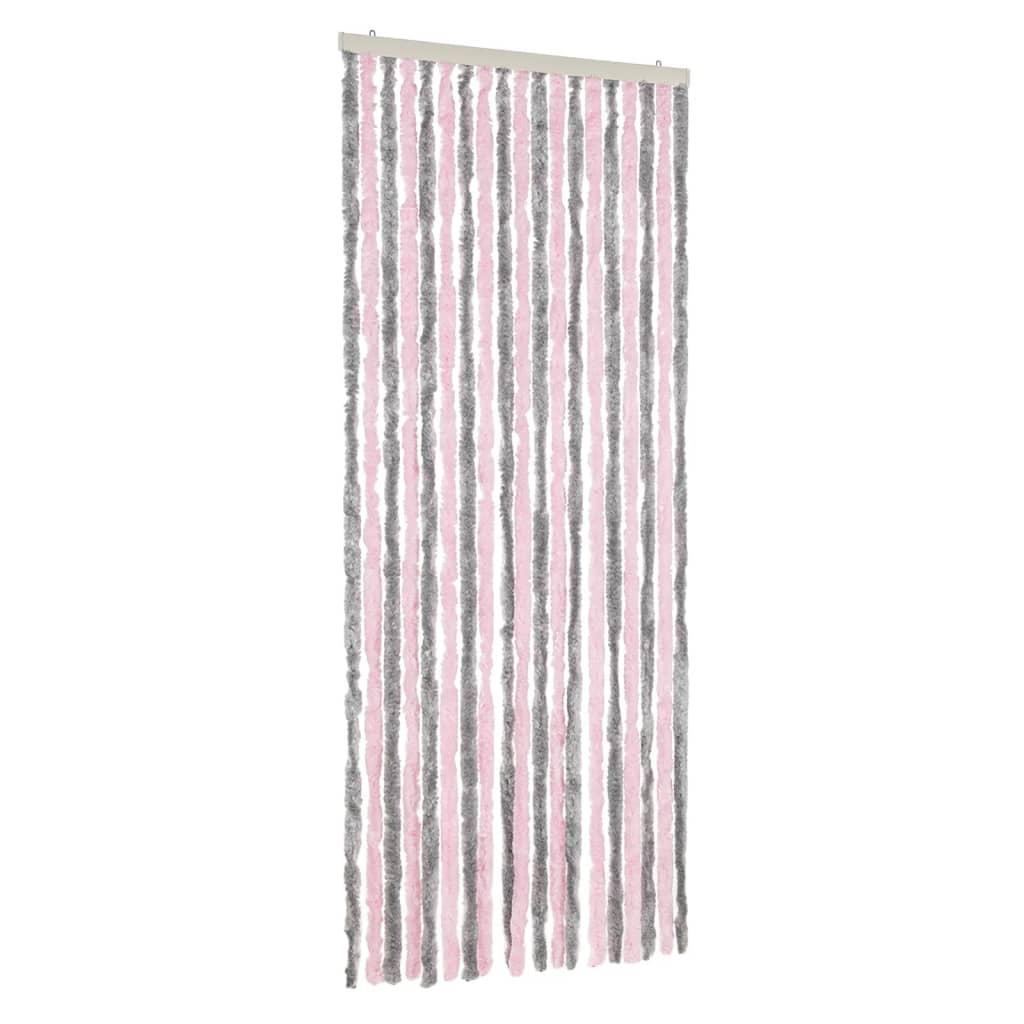 Vidaxl Fly Curtain 56x185 cm Chenille Silver Grey and Pink