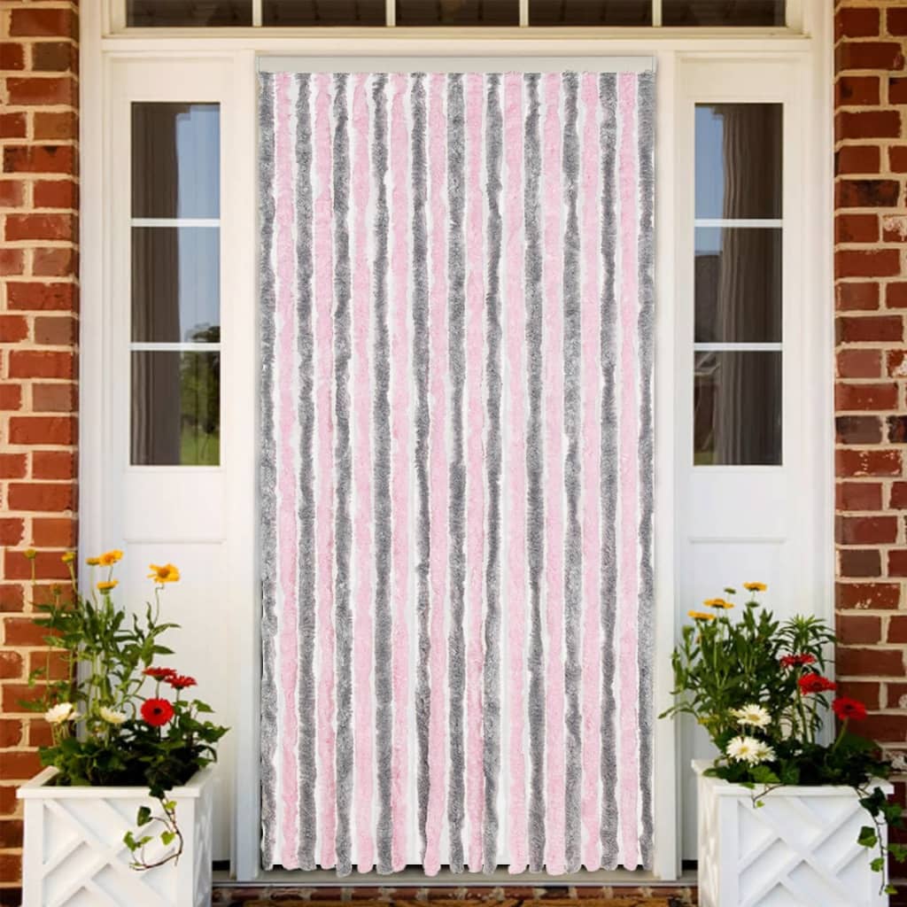 Vidaxl Fly Curtain 90x220 cm CHENILLE Silver Gris et rose