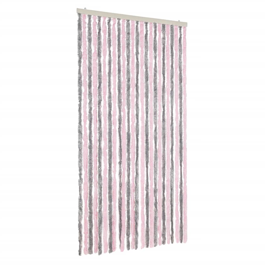 Vidaxl Fly Curtain 100x200 cm Chenille Silver Grey and Pink