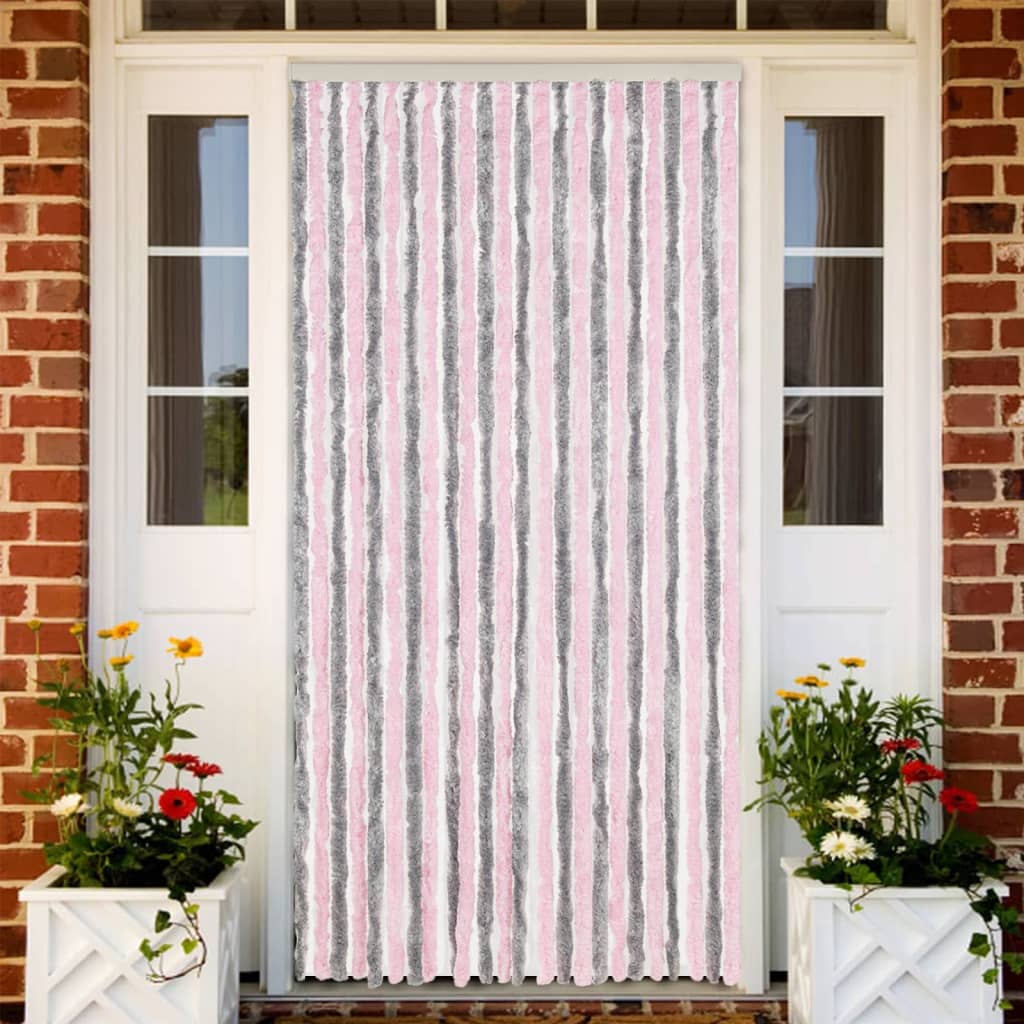 Vidaxl Fly Curtain 100x220 cm chenille silvergrå och rosa