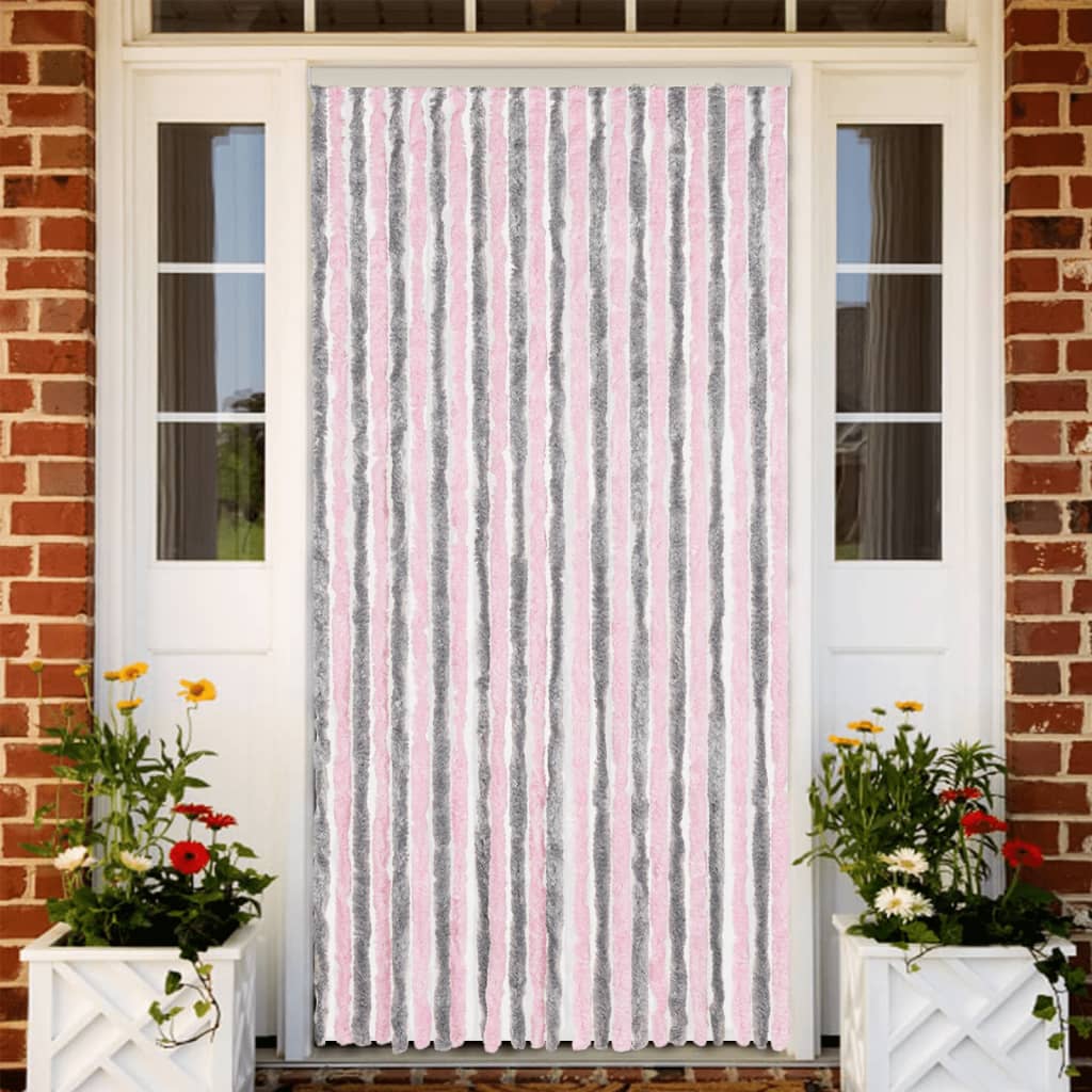 Vidaxl Fly Curtain 100x230 cm Chenille Silver Grey and Pink