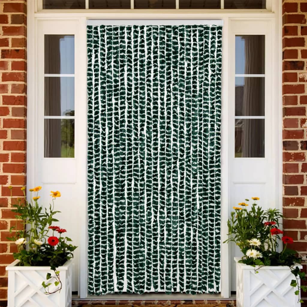 Vidaxl Fly Curtain 90x200 cm Chenille Green and White