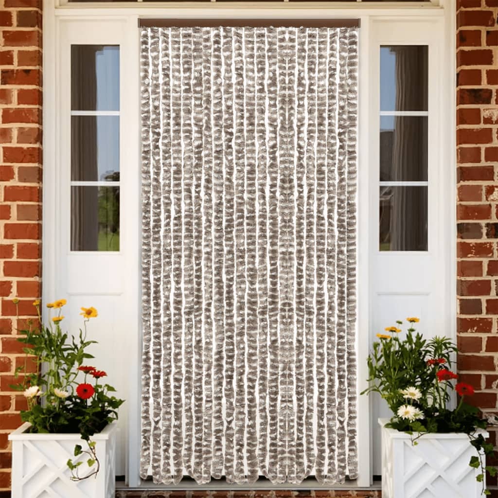 Vidaxl Fly Curtain 56x200 cm Chenille Taupe and White